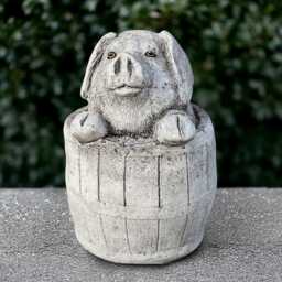 Stone Pig in Barrel Statue Concrete Piglet Sculpture Farm Animal Decor Pig Garden Ornament Cement Bucket Figurine Yard Art - thumbnail 1