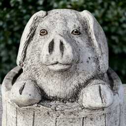 Stone Pig in Barrel Statue Concrete Piglet Sculpture Farm Animal Decor Pig Garden Ornament Cement Bucket Figurine Yard Art - thumbnail 4