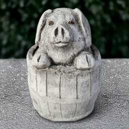 Stone Pig in Barrel Statue Concrete Piglet Sculpture Farm Animal Decor Pig Garden Ornament Cement Bucket Figurine Yard Art - thumbnail 3