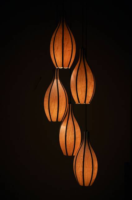 Rustic Home Decor, Set Of Hanging Lamps, Wood Veneer Lamp, Pendant Unique Light Fixtures - Drop 45 Pendant - image 1