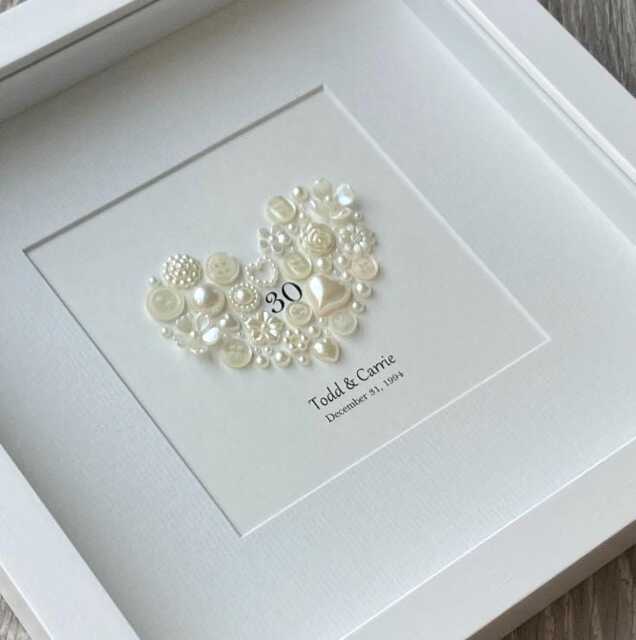 30Th Anniversary Gift, Pearl Wedding Anniversary, Frame, Gift For Couples, Celebrations, Heart - image 1