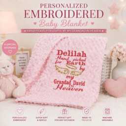 Personalised Hand Picked For Earth Baby Blanket, Embroidered Memorial Keepsake, Gift, Loved One in Heaven, 100 X 75cm - thumbnail 2