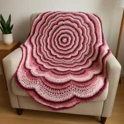Handmade Boho Mandala Crochet Blanket - Pink & Burgundy, 70-Inch Bedspread - thumbnail 4