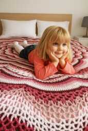 Handmade Boho Mandala Crochet Blanket - Pink & Burgundy, 70-Inch Bedspread - thumbnail 1