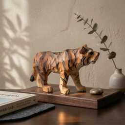 Hand Carved Wooden Tiger Figurine, Rustic Animal Sculpture, Safari Nursery Decor, Wood Art Statue, Personalized Lunar New Year Gift Idea - thumbnail 2