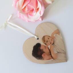 Christmas Gift For Dad, Personalised Wooden Photo Heart Or Bauble, Gift, Your On Wood, Handmade, Grandad, Christmas - thumbnail 2