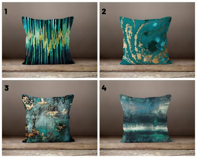 Turquoise Cushion Cover, Modern Vivid Pillow Case, Bohemian Bedroom Decor, Blue Abstract Covers, Living Room Decor - image 1