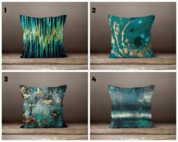 Turquoise Cushion Cover, Modern Vivid Pillow Case, Bohemian Bedroom Decor, Blue Abstract Covers, Living Room Decor