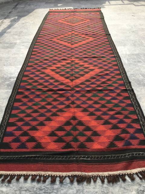 Afghan Kilim Runner Rug, Hand-Knotted Geometric Flatweave - 478 cm X 151 cm - image 1