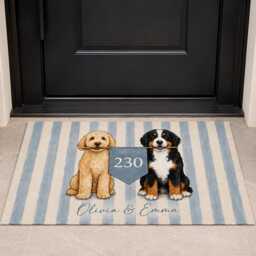 Custom Pet Doormat Personalized Stripe Door Mat With Dog Portrait, House Number & Names - thumbnail 3