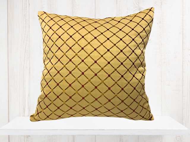 Gold Diamond Print Pillow Cover - Burgundy Accent - image 1