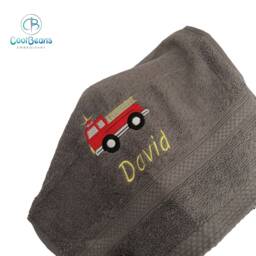 Fire Truck/Engine Towel - Personalised Face Cloth Hand Bath = Embroidered - thumbnail 3