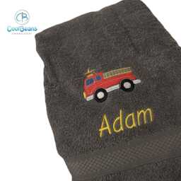 Fire Truck/Engine Towel - Personalised Face Cloth Hand Bath = Embroidered - thumbnail 2