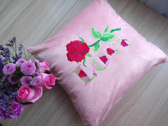 "Decorative Pink Pillowcase Plush Fabric With Embroidery ""Love" - image 1