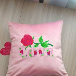 "Decorative Pink Pillowcase Plush Fabric With Embroidery ""Love" - thumbnail 2