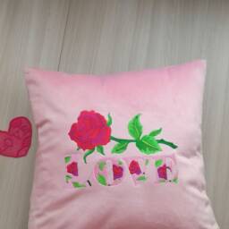 "Decorative Pink Pillowcase Plush Fabric With Embroidery ""Love" - thumbnail 3