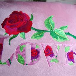 "Decorative Pink Pillowcase Plush Fabric With Embroidery ""Love" - thumbnail 4