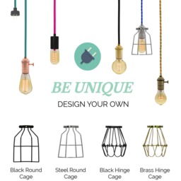 Plug in Lamp Cage Pendant Light - Design Your Own Any Custom Lengths & Colors - thumbnail 2