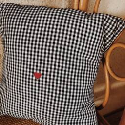 Cushion Cover, Small Gingham Check Cotton, 6 Colors To Choose From, Heart Motif, French Made - thumbnail 2