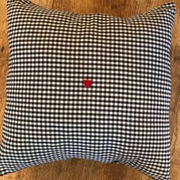 Cushion Cover, Small Gingham Check Cotton, 6 Colors To Choose From, Heart Motif, French Made - thumbnail 3