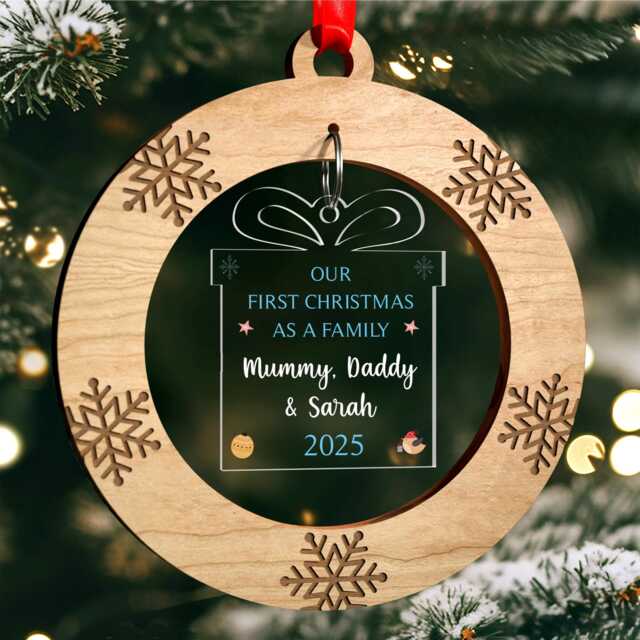 Our First Christmas As A Family, Personalised 1st New Family Decoration, Baby, Parents, With Red Bag - image 1