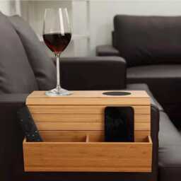Wooden Sofa Armrest Tray - Couch Table With Cup Holder, Space Saving Organizer - thumbnail 3