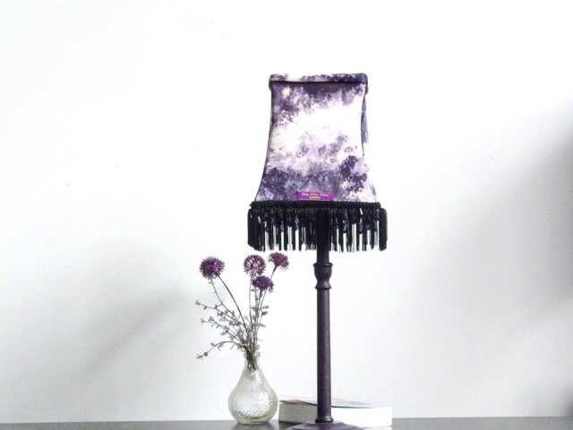 Upcycled Victorian Lampshade with Whimsical Black Fringe, Purple Beads & Monochrome Abstract Pattern, Homeware - image 1