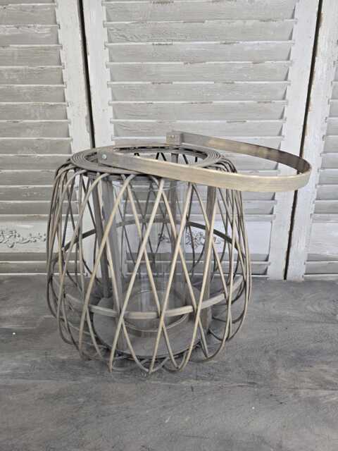 Wooden Candle Lantern Wicker Brown Wood Pattern - image 1