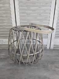 Wooden Candle Lantern Wicker Brown Wood Pattern - thumbnail 1