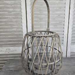 Wooden Candle Lantern Wicker Brown Wood Pattern - thumbnail 3