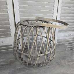 Wooden Candle Lantern Wicker Brown Wood Pattern - thumbnail 2