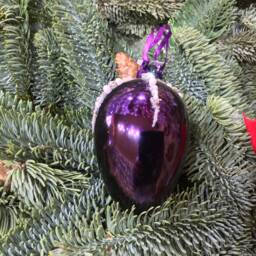 Shiny Aubergine Purple Hand Blown Glass Egg Shape Hanging Christmas Decorations With Diamante Beads - Winter Tree Ornaments Festive Gift - thumbnail 2