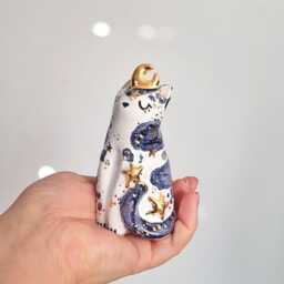 Moon Phases Cat Figurine, Celestial Art, Galaxy Sculpture, Crescent Cat, Sailor Moon, Ceramic Crazy Lady, Milky Way - thumbnail 2