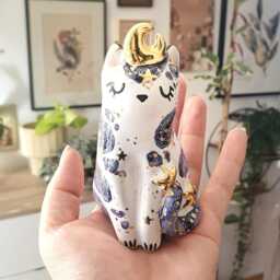 Moon Phases Cat Figurine, Celestial Art, Galaxy Sculpture, Crescent Cat, Sailor Moon, Ceramic Crazy Lady, Milky Way - thumbnail 4
