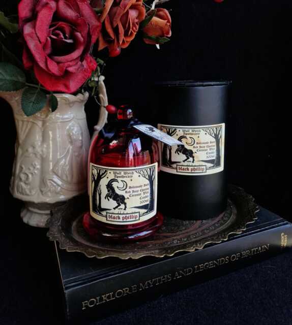 Black Phillip Goat Candle, Red Glass Cloche The Vvitch Horrir Film Gothic Wax Candle - image 1