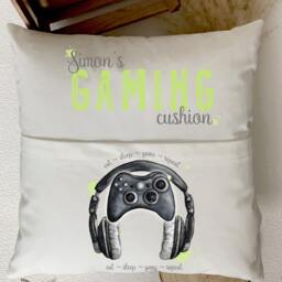 Personalised Gaming Boys Girls Room Pocket Cushion - Gamer Controller Headset - thumbnail 2
