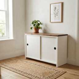 storage Cabinet With Sliding Doors & Adjustable Shelves - Small Cupboard Shelving Unit