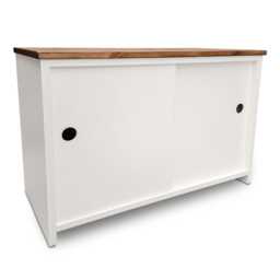 storage Cabinet With Sliding Doors & Adjustable Shelves - Small Cupboard Shelving Unit - thumbnail 2