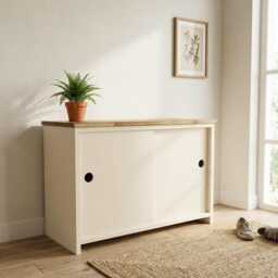 storage Cabinet With Sliding Doors & Adjustable Shelves - Small Cupboard Shelving Unit - thumbnail 3