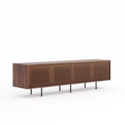 Long Walnut Sideboard, Mid Century Modern Tv Stand, Slatted Doors - thumbnail 3