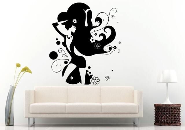 Woman Girl Flowers Fabulous Hair Style Beautiful Cute Short Dress Fashion Wall Decal Vinyl Sticker Mural Room Decor L546 - image 1