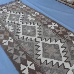 2.1x6.7 Ft Short Narrow Runner Kilim Rug, Handmade Wool Flatweave Natural Veg Dyes Oriental Beige Gray Kilim, Hallway Rug - thumbnail 3