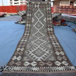 2.1x6.7 Ft Short Narrow Runner Kilim Rug, Handmade Wool Flatweave Natural Veg Dyes Oriental Beige Gray Kilim, Hallway Rug - thumbnail 4