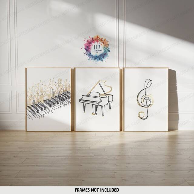 Minimalist Gold Piano Prints - Set Of 3 Wall Art - Line Drawing Posters Music Room Decor Sketch Design Key Print - image 1