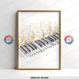 Minimalist Gold Piano Prints - Set Of 3 Wall Art - Line Drawing Posters Music Room Decor Sketch Design Key Print - thumbnail 3