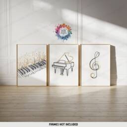 Minimalist Gold Piano Prints - Set Of 3 Wall Art - Line Drawing Posters Music Room Decor Sketch Design Key Print - thumbnail 1