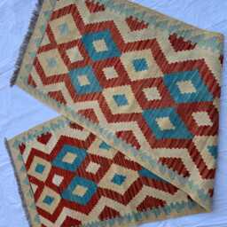 Handwoven Afghan Chobi Kilim Runner Geometric Wool Rug - 3x10 Ft - thumbnail 4