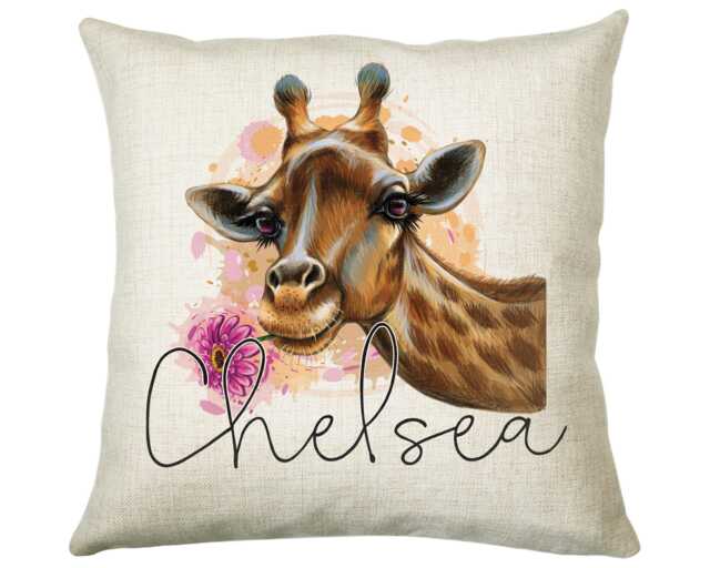 Personalised Giraffe Cushion Gift Printed Name Design - Throw Pillow For Mum Dad Friend Bedroom Birthday Christmas Cs164 - image 1