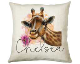 Personalised Giraffe Cushion Gift Printed Name Design - Throw Pillow For Mum Dad Friend Bedroom Birthday Christmas Cs164 - thumbnail 1