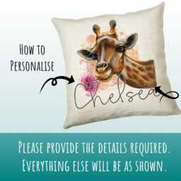 Personalised Giraffe Cushion Gift Printed Name Design - Throw Pillow For Mum Dad Friend Bedroom Birthday Christmas Cs164 - thumbnail 3